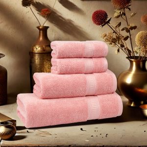 Classic Kasturi 4pc Towel Gift Set, Tender Peach|509 GSM Cotton