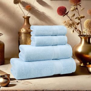 Classic Kasturi 4pc Towel Gift Set, Pure Aqua|509 GSM Cotton