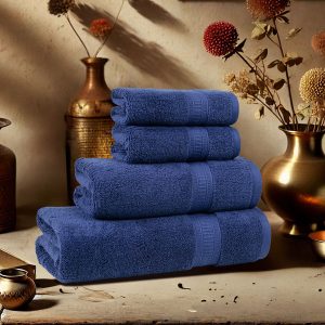 Classic Kasturi 4pc Towel Gift Set, Medieval Blue|509 GSM Cotton
